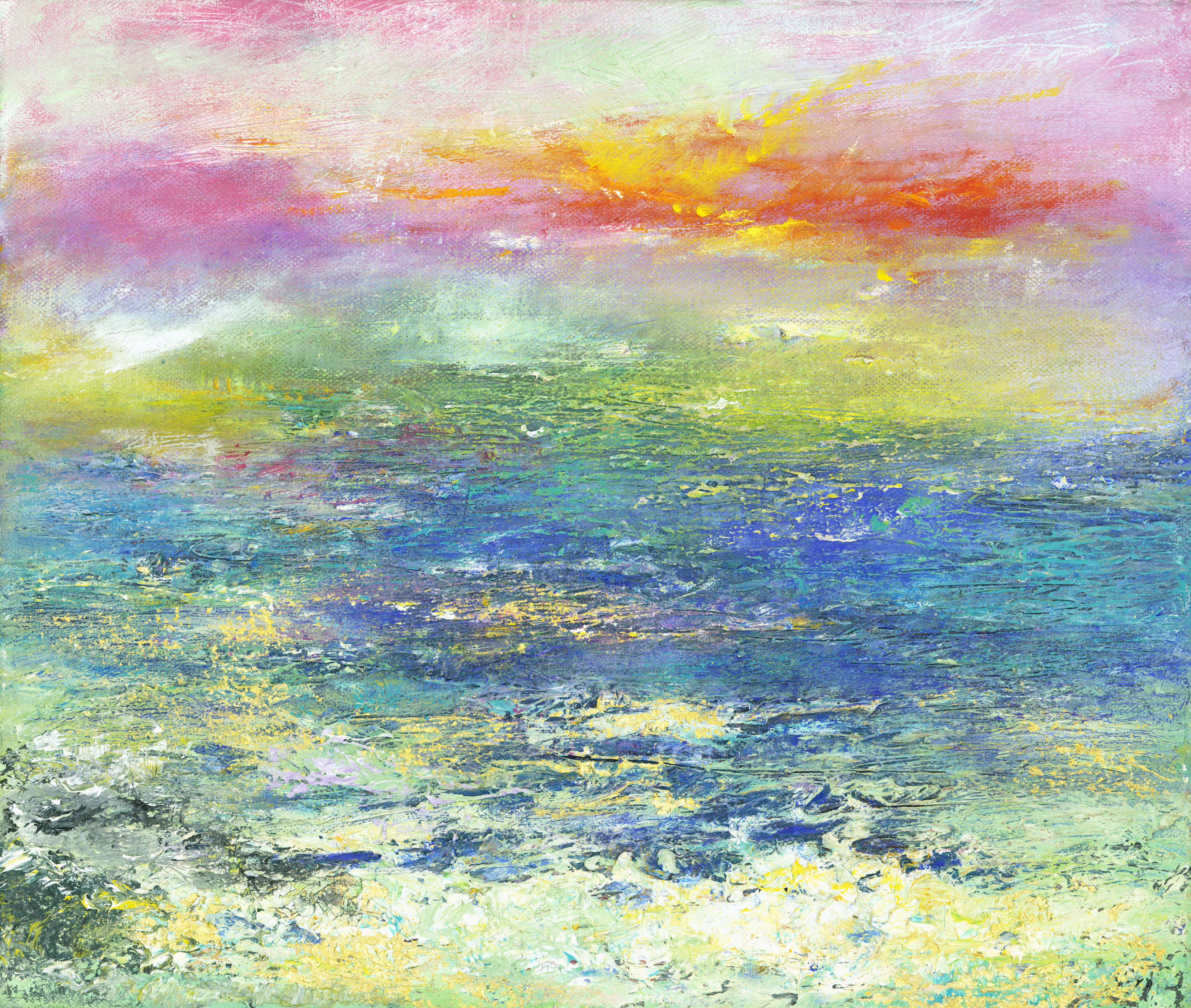 Gold on the Horizon original oil painting with gold leaf