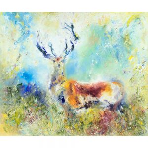 Majesty painting of Red Stag on Exmoor antlers rutting deer