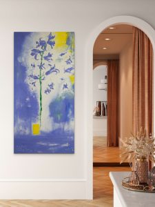 Bluebells With The Tree Of Life a large painting in oil on canvas hanging in the entrance hallway