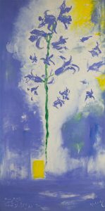 Bluebells With The Tree Of Life a large painting in oil on canvas with blue and white background