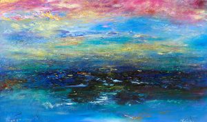 Glory Forever and Ever seascape and sunset painting in oil on canvas with 24ct gold leaf