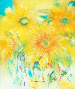 Welcome - floral painting of Sunflowers inspired by Van Gogh in oil on canvas