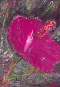 His Passion For Me - painting in oil on paper of a red Amaryllis in flower