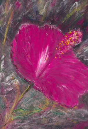 His Passion For Me - painting in oil on paper of a red Amaryllis in flower