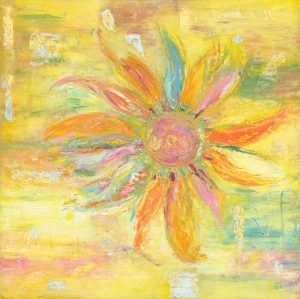 Thank You original sunflower painting in oil on canvas with gold leaf