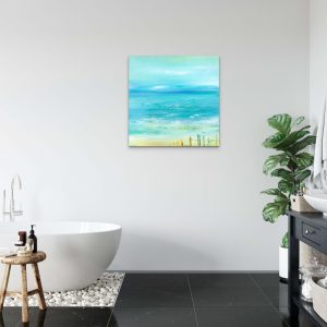Hope contemporary seascape art canvas giclee print for interior inspiration shown in bathroom