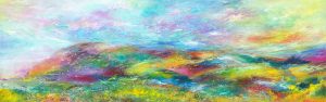 I'm Flying Selworthy a colourful contemporary Exmoor landscape painting of the beacon above Bossington