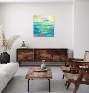 In Stillness The Sky Dances - abstract art, oil on canvas, 24ct gold leaf, colourful painting interior design feature