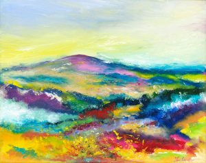 Love Dunkery Beacon, captures the beautiful summer landscape of Exmoor with gorse and heather in full bloom